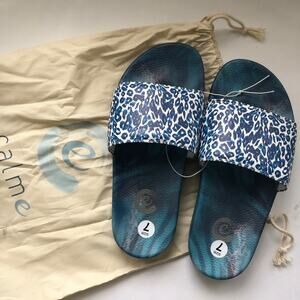 NWOB Johnny Was Calme Sandals Slides in Blue and White Size 7